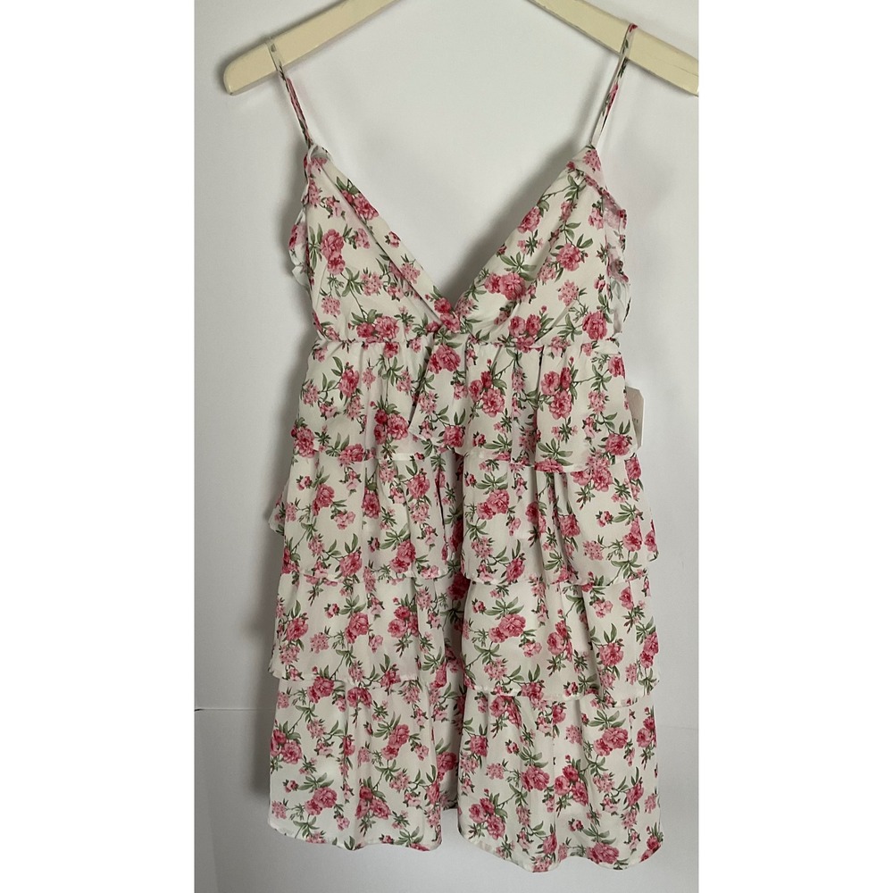 Altar'd State Floral Ruffle Mini Dress Ivory Pink XS ID45889-02A NWT